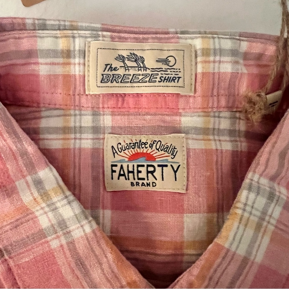 NWT Faherty Pink and White Plaid Button Down Shirt - Picture 4 of 7